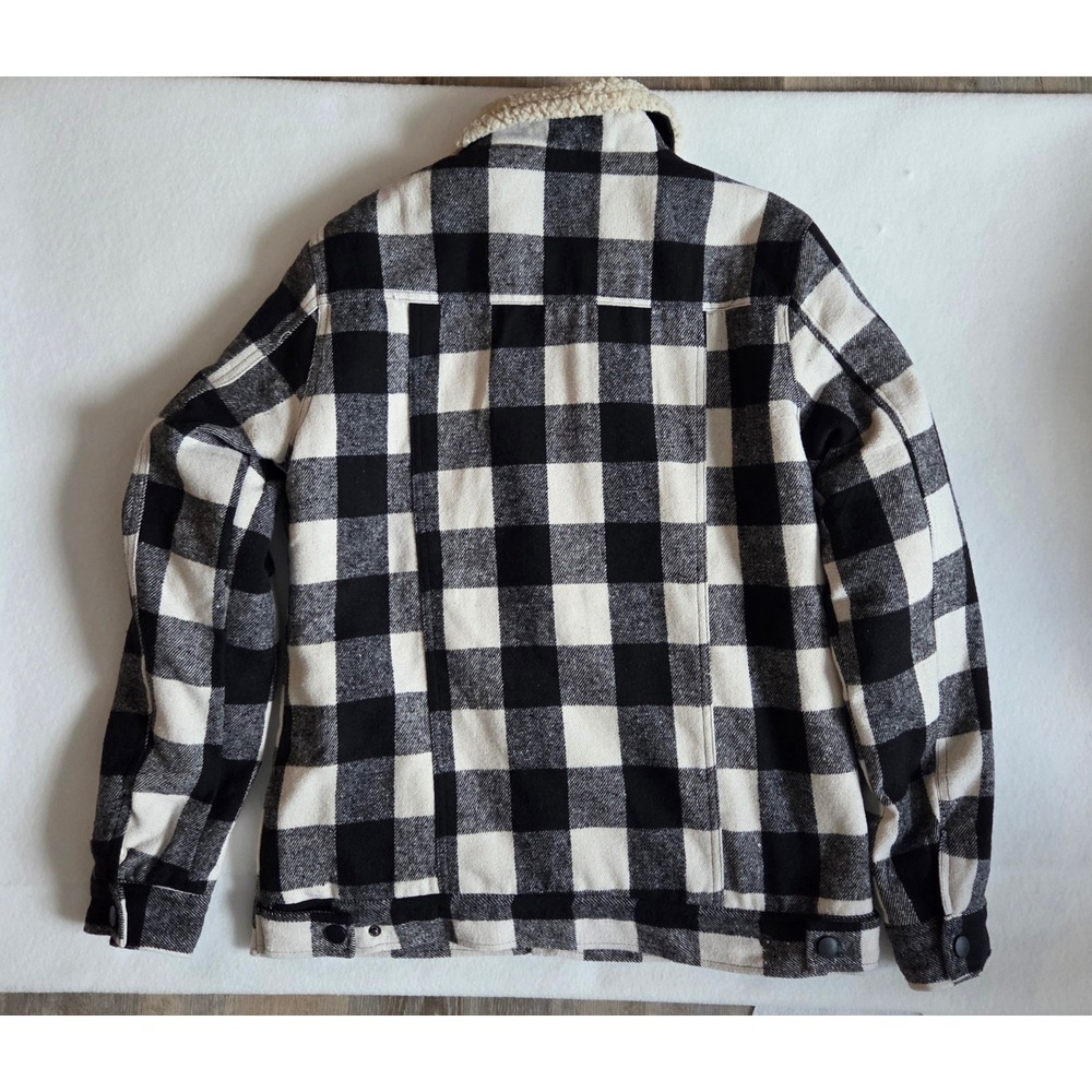 Distortion Black White Buffalo Plaid Sherpa Lined Trucker Jacket Small NWT - Picture 4 of 8